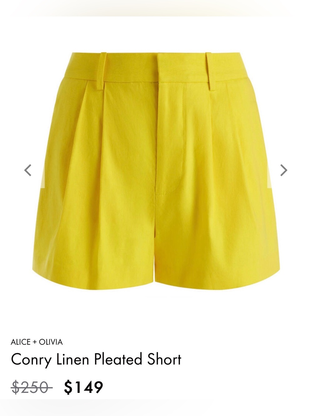 ALICE & OLIVIA • Conry Linen Pleated Shorts Yellow High rise - size 2 - Picture 3 of 7